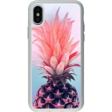 Coque iPhone X / Xs - Silicone rigide transparent Purple Pink Pineapple