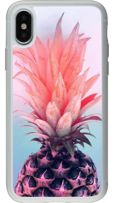 Coque iPhone X / Xs - Silicone rigide transparent Purple Pink Pineapple