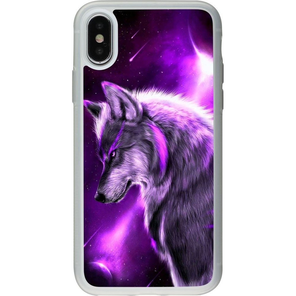 Coque iPhone X / Xs - Silicone rigide transparent Purple Sky Wolf
