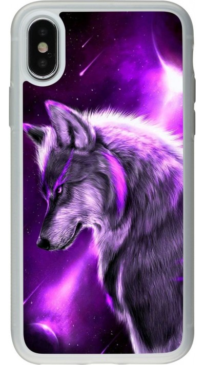 Coque iPhone X / Xs - Silicone rigide transparent Purple Sky Wolf