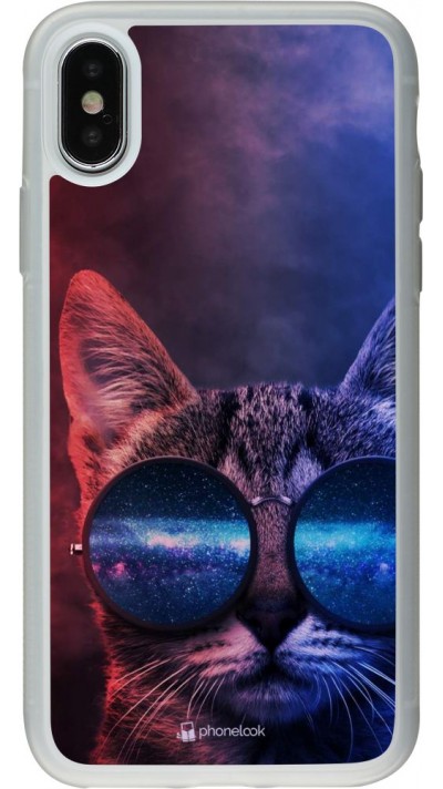 Coque iPhone X / Xs - Silicone rigide transparent Red Blue Cat Glasses