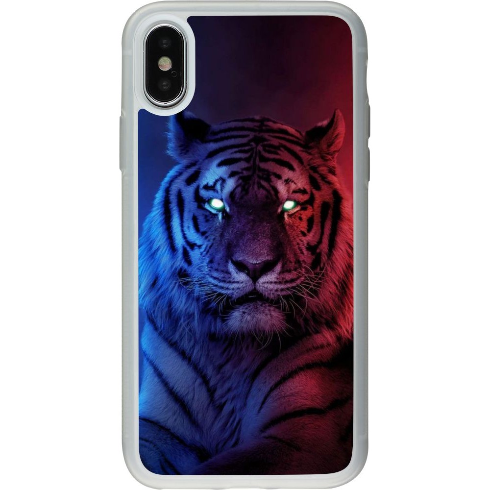 Coque iPhone X / Xs - Silicone rigide transparent Tiger Blue Red