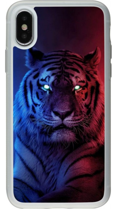 Coque iPhone X / Xs - Silicone rigide transparent Tiger Blue Red