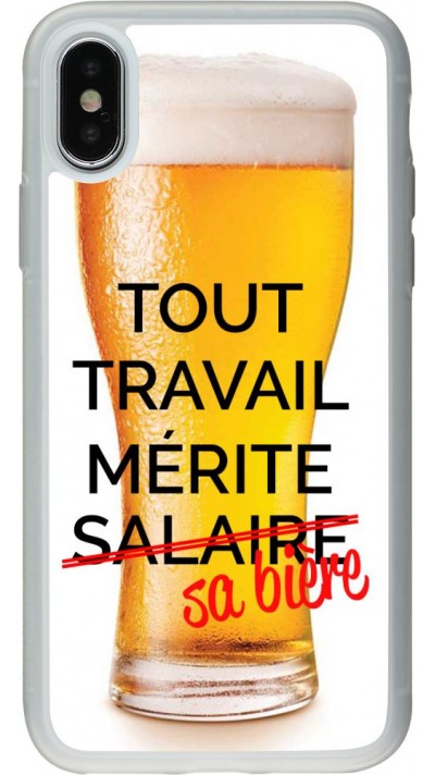 Coque iPhone X / Xs - Silicone rigide transparent Tout travail mérite sa bière