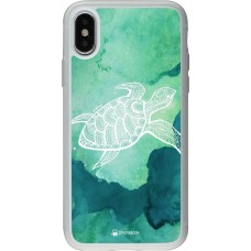 Coque iPhone X / Xs - Silicone rigide transparent Turtle Aztec Watercolor