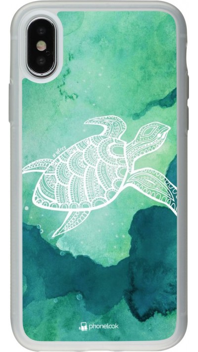 Coque iPhone X / Xs - Silicone rigide transparent Turtle Aztec Watercolor