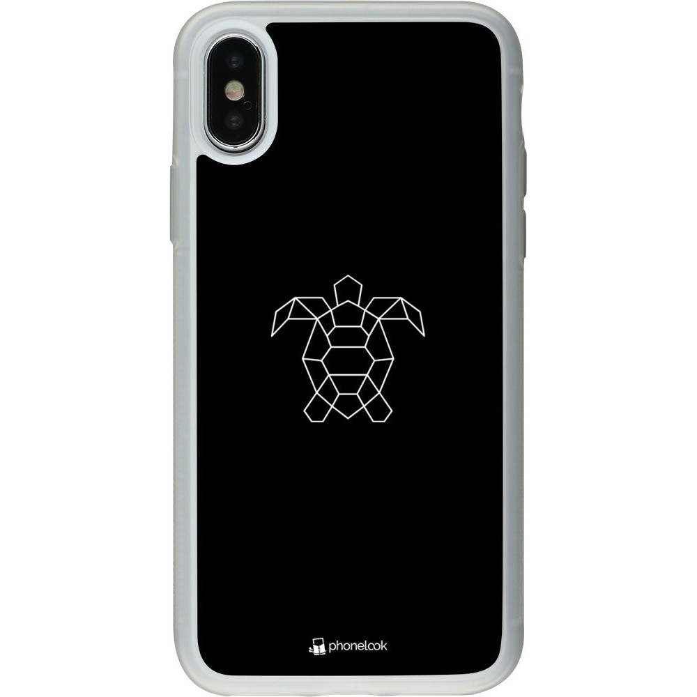 Coque iPhone X / Xs - Silicone rigide transparent Turtles lines on black
