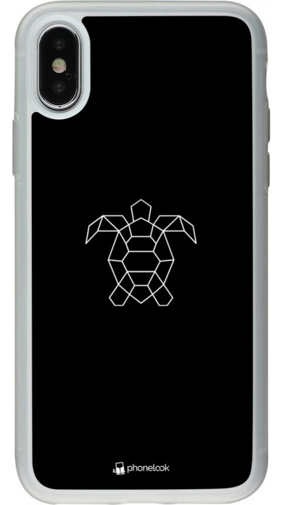 Coque iPhone X / Xs - Silicone rigide transparent Turtles lines on black