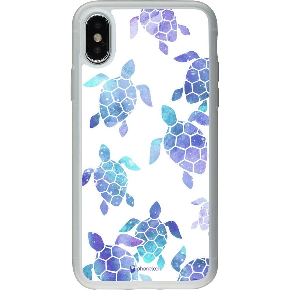 Coque iPhone X / Xs - Silicone rigide transparent Turtles pattern watercolor