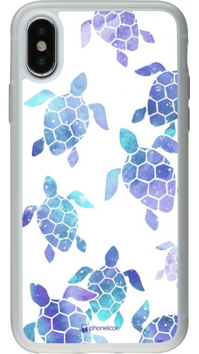 Coque iPhone X / Xs - Silicone rigide transparent Turtles pattern watercolor