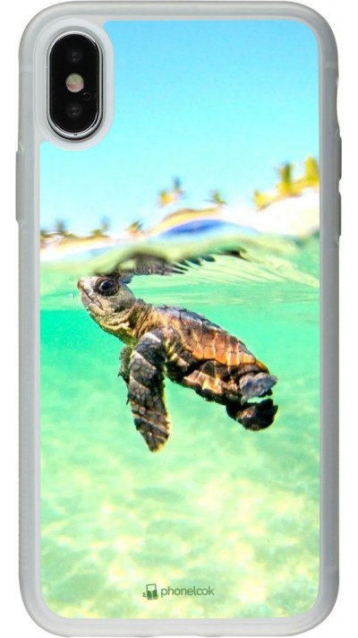 Coque iPhone X / Xs - Silicone rigide transparent Turtle Underwater