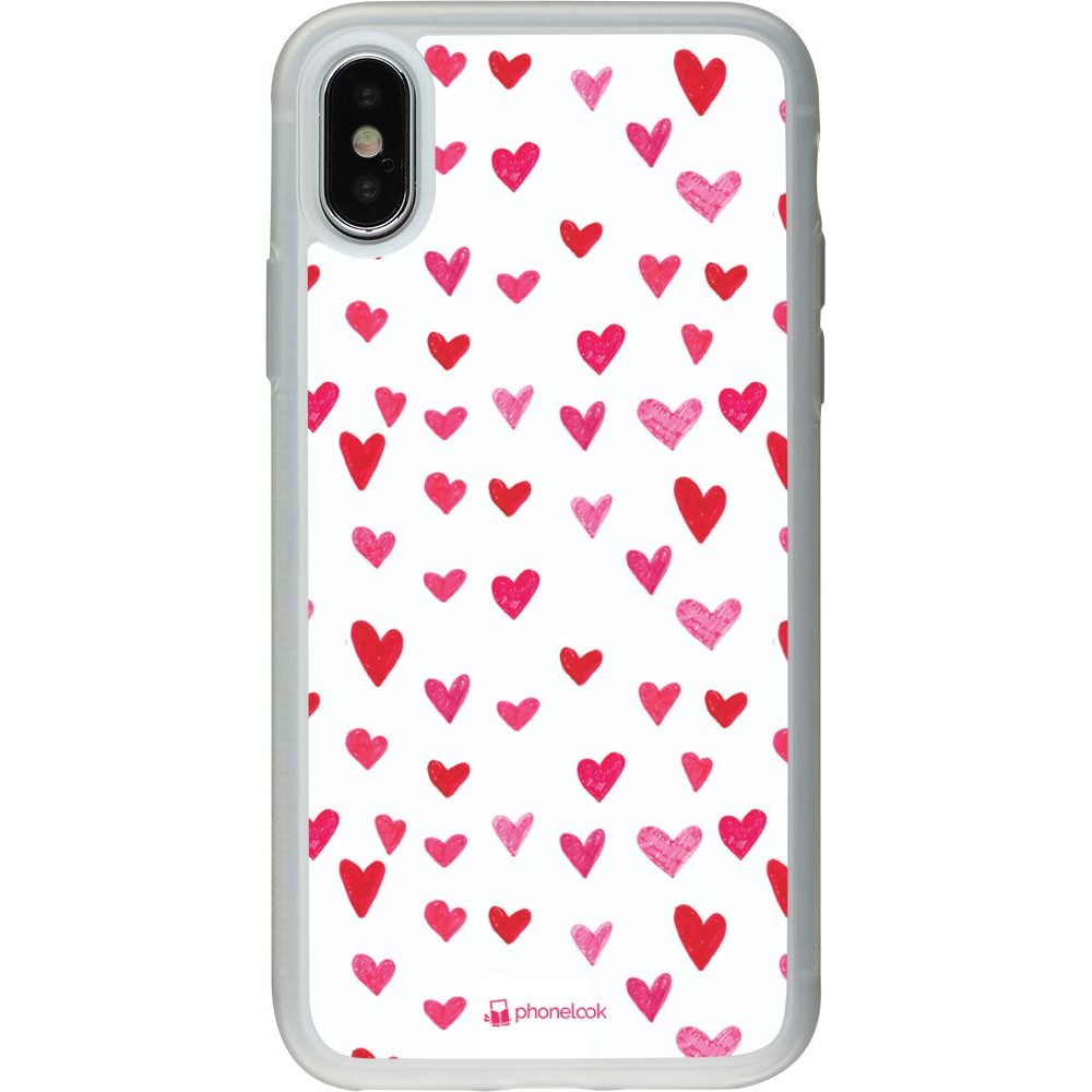 Hülle iPhone X / Xs - Silikon transparent Valentine 2022 Many pink hearts