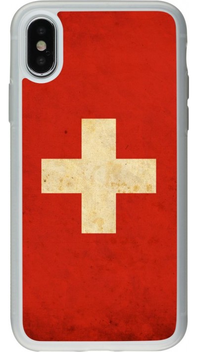 Coque iPhone X / Xs - Silicone rigide transparent Vintage Flag SWISS