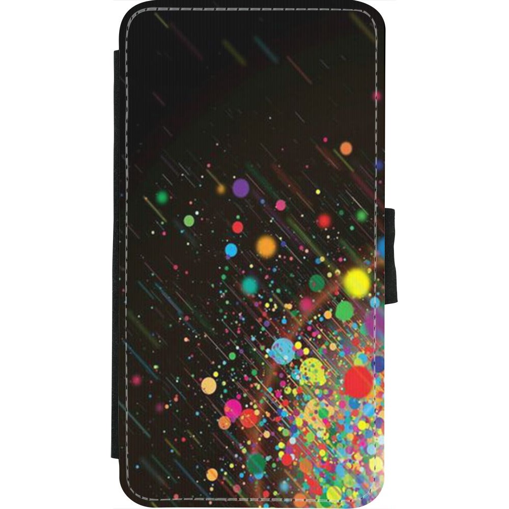 Coque iPhone X / Xs - Wallet noir Abstract bubule lines