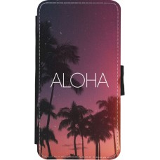 Coque iPhone X / Xs - Wallet noir Aloha Sunset Palms