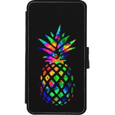 Coque iPhone X / Xs - Wallet noir Ananas Multi-colors