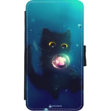 Coque iPhone X / Xs - Wallet noir Cute Cat Bubble