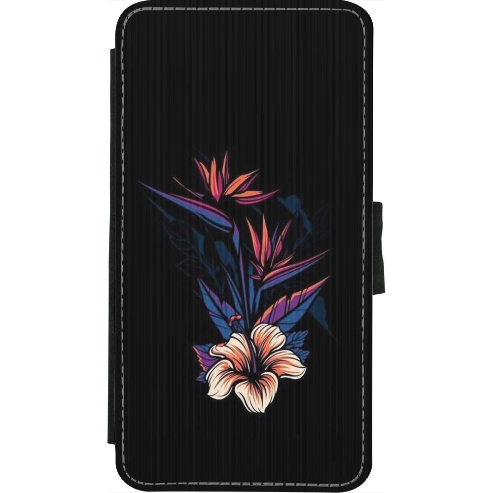 Coque iPhone X / Xs - Wallet noir Dark Flowers