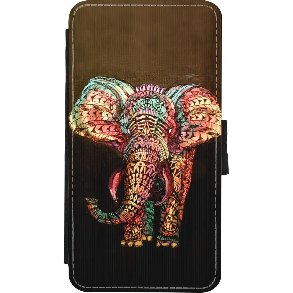 Coque iPhone X / Xs - Wallet noir Elephant 02