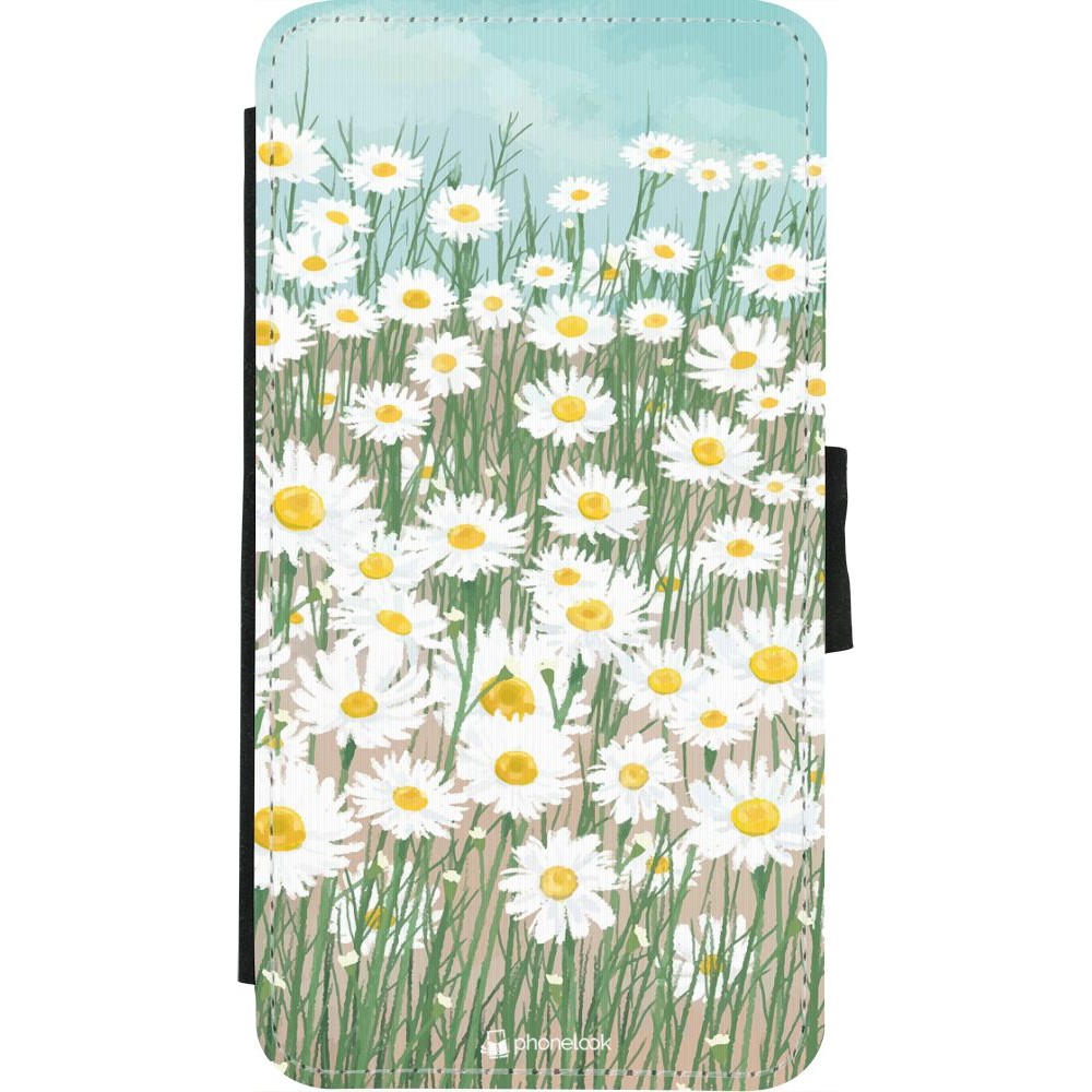 Coque iPhone X / Xs - Wallet noir Flower Field Art
