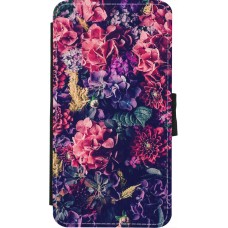Coque iPhone X / Xs - Wallet noir Flowers Dark