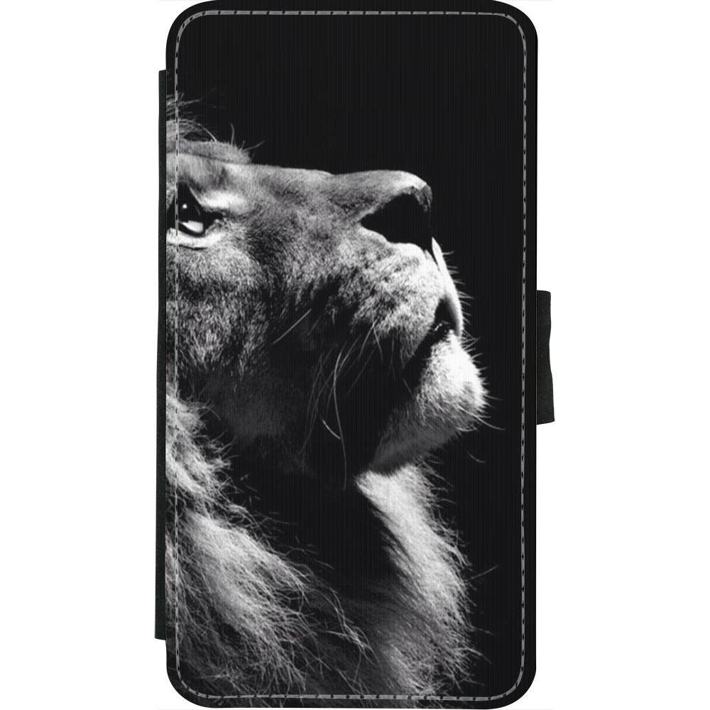 Coque iPhone X / Xs - Wallet noir Lion looking up