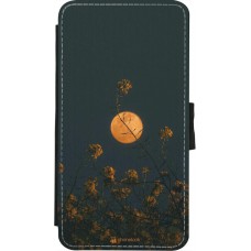 Coque iPhone X / Xs - Wallet noir Moon Flowers