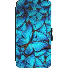 Coque iPhone X / Xs - Wallet noir Papillon - Bleu