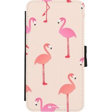 Coque iPhone X / Xs - Wallet noir Pink Flamingos Pattern