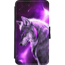 Coque iPhone X / Xs - Wallet noir Purple Sky Wolf