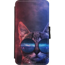 Coque iPhone X / Xs - Wallet noir Red Blue Cat Glasses