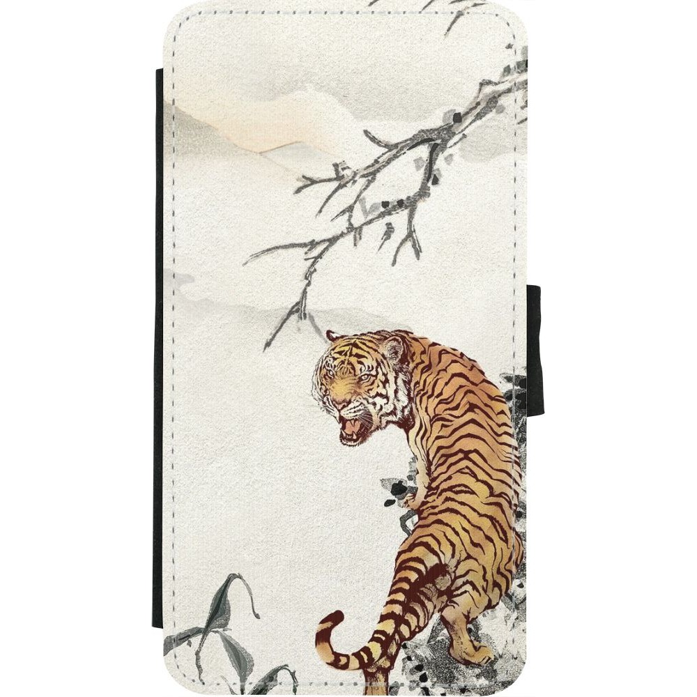 Coque iPhone X / Xs - Wallet noir Roaring Tiger