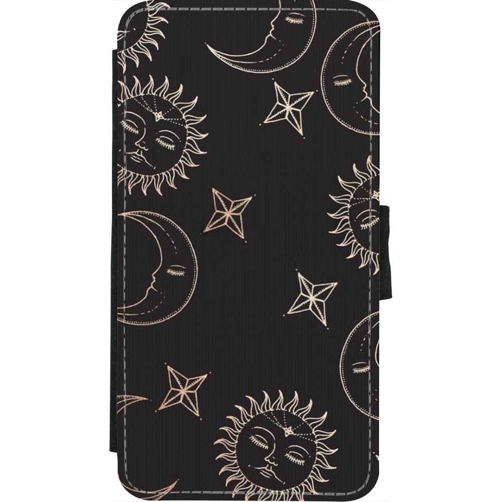 Coque iPhone X / Xs - Wallet noir Suns and Moons