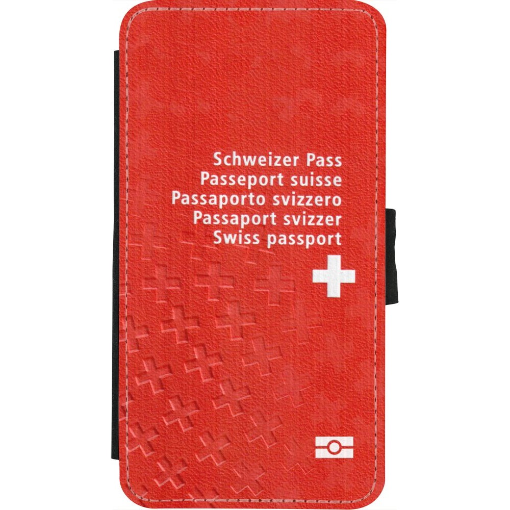 Coque iPhone X / Xs - Wallet noir Swiss Passport