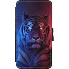 Coque iPhone X / Xs - Wallet noir Tiger Blue Red