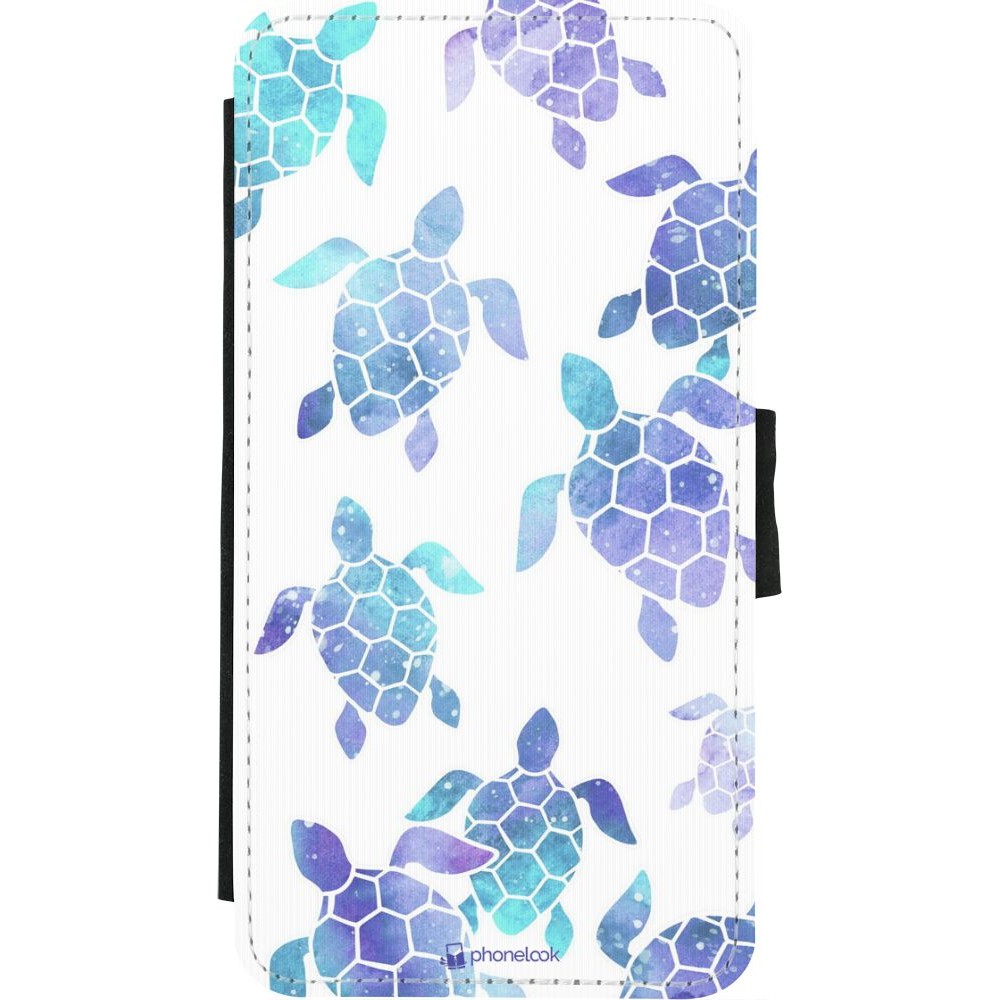 Coque iPhone X / Xs - Wallet noir Turtles pattern watercolor