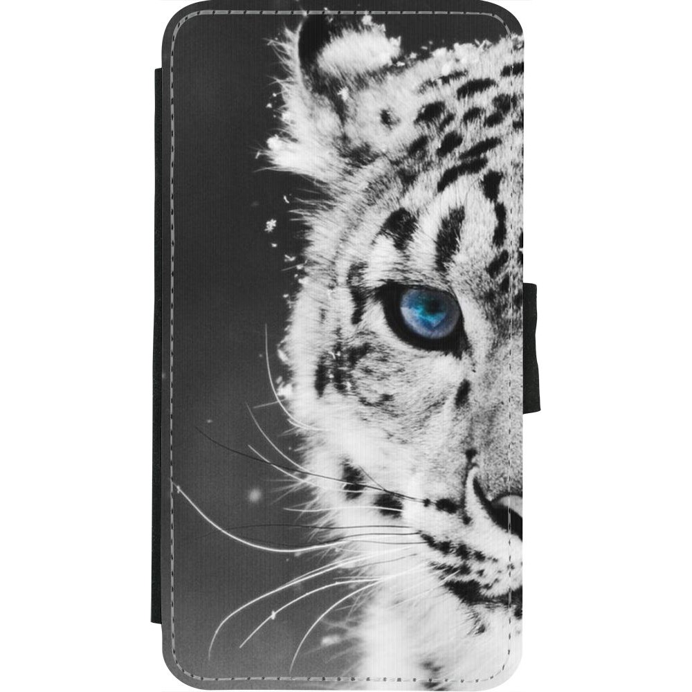 Coque iPhone X / Xs - Wallet noir White tiger blue eye