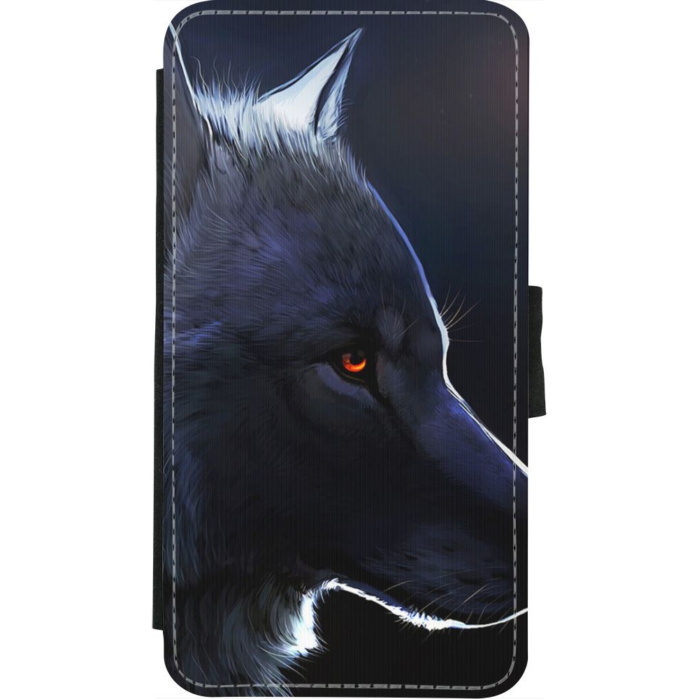 Coque iPhone X / Xs - Wallet noir Wolf Shape
