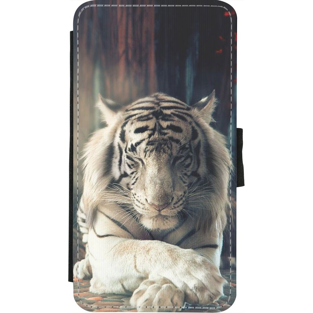 Coque iPhone X / Xs - Wallet noir Zen Tiger