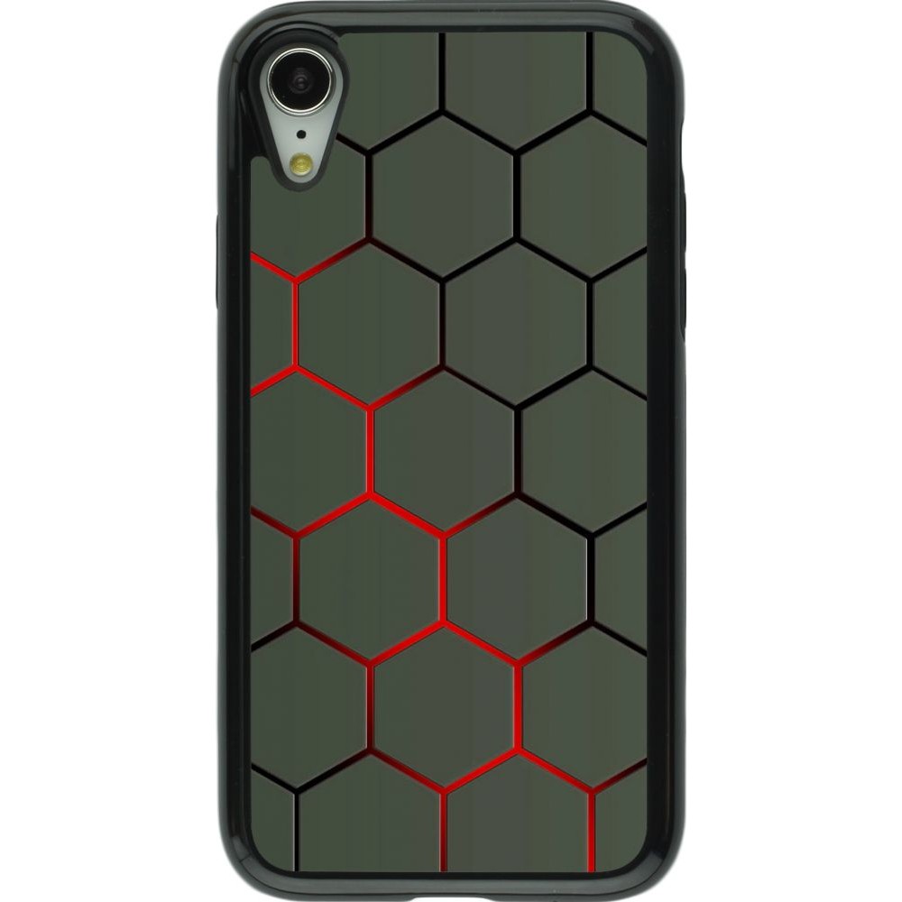 Coque iPhone XR - Hybrid Armor noir Geometric Line red