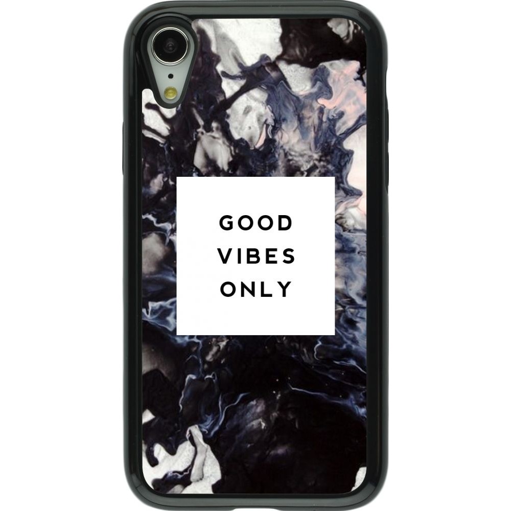 Coque iPhone XR - Hybrid Armor noir Marble Good Vibes Only