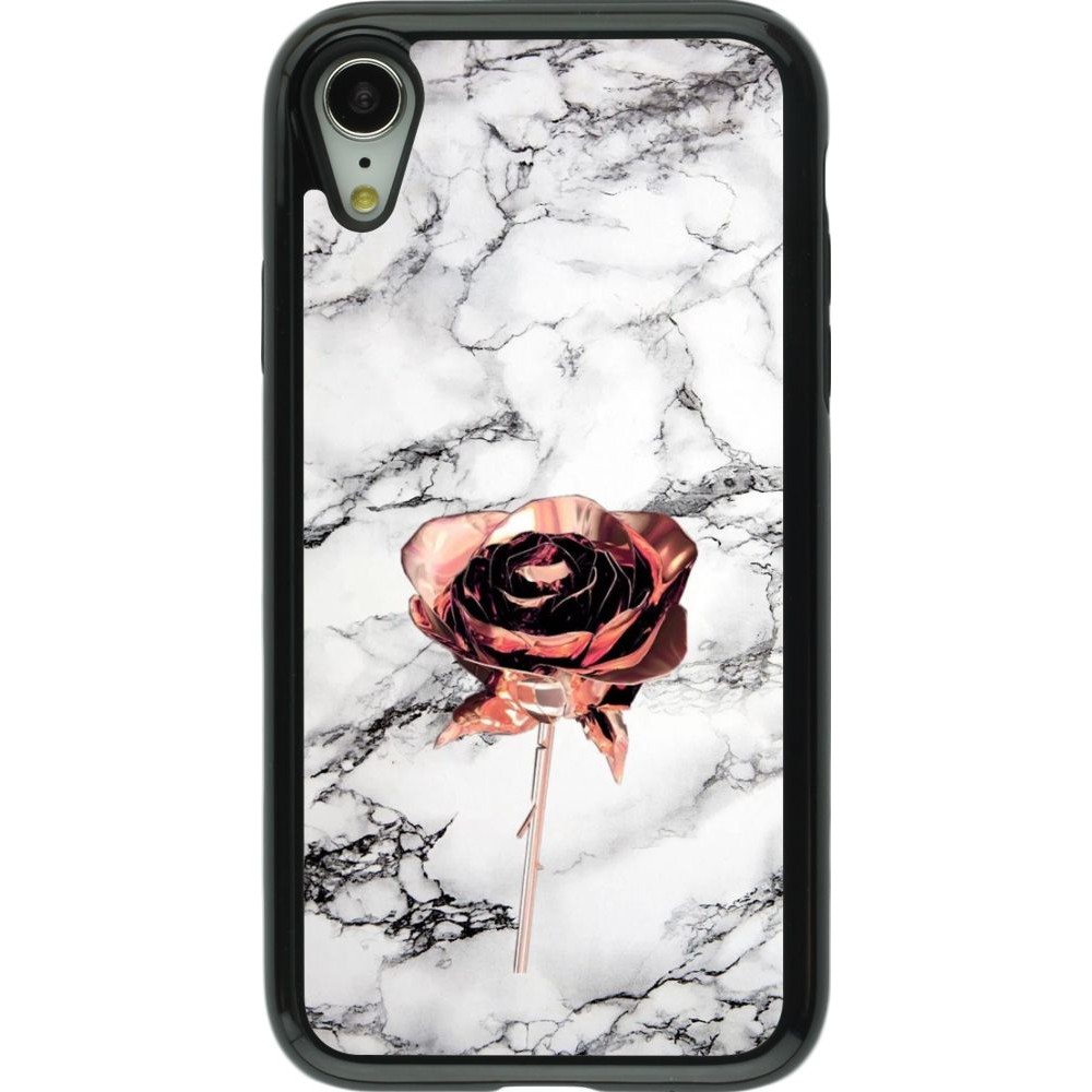 Coque iPhone XR - Hybrid Armor noir Marble Rose Gold