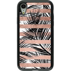 Coque iPhone XR - Hybrid Armor noir Palm trees gold stripes