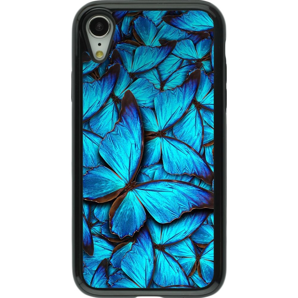 Coque iPhone XR - Hybrid Armor noir Papillon - Bleu
