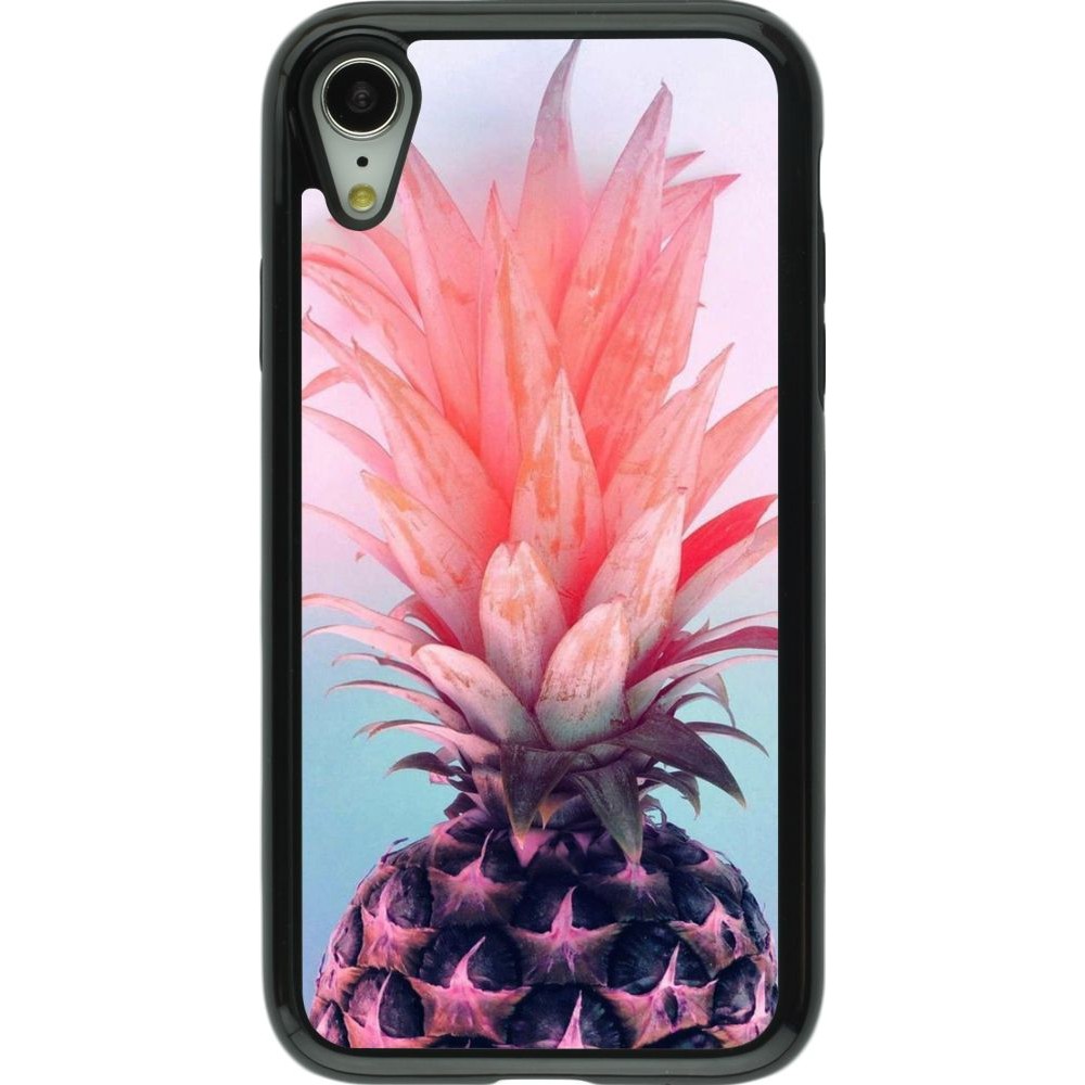 Coque iPhone XR - Hybrid Armor noir Purple Pink Pineapple