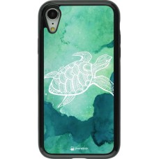 Coque iPhone XR - Hybrid Armor noir Turtle Aztec Watercolor