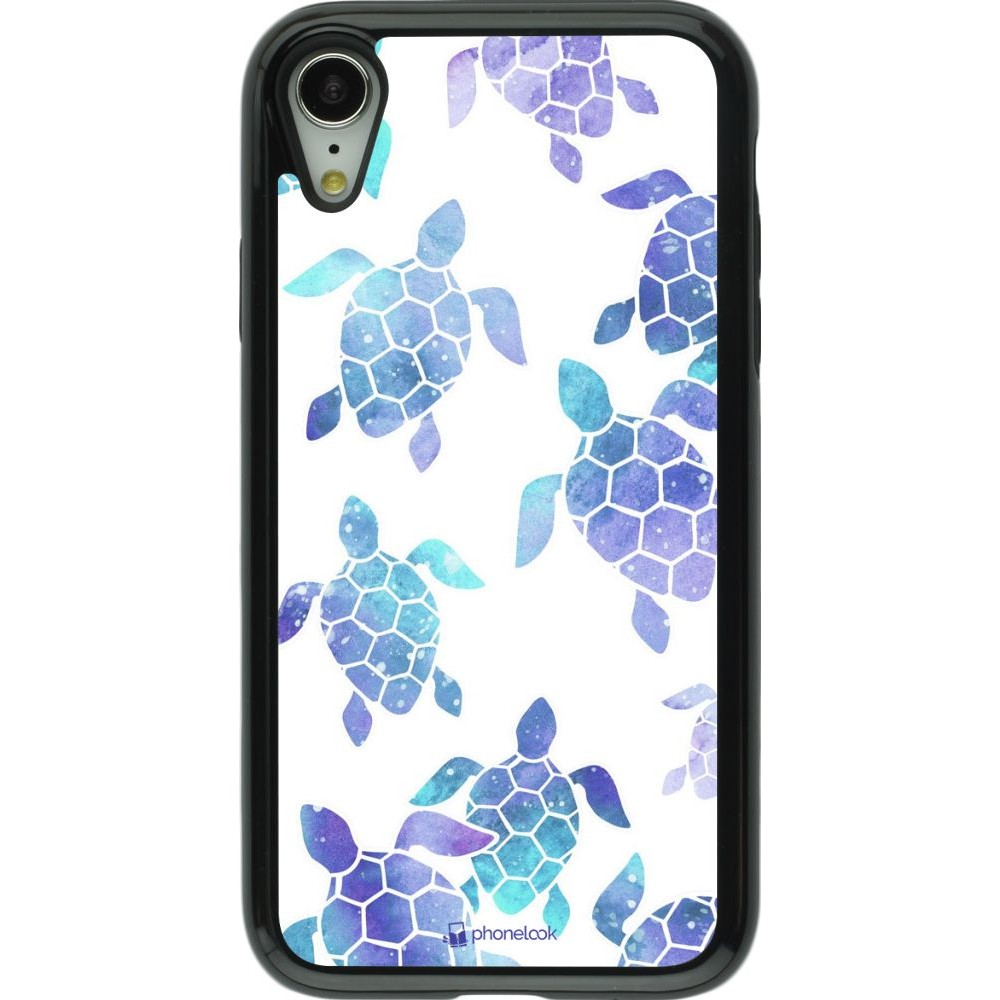 Coque iPhone XR - Hybrid Armor noir Turtles pattern watercolor