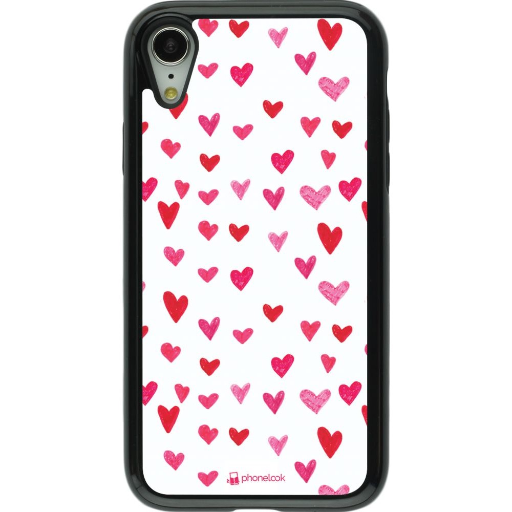 Coque iPhone XR - Hybrid Armor noir Valentine 2022 Many pink hearts