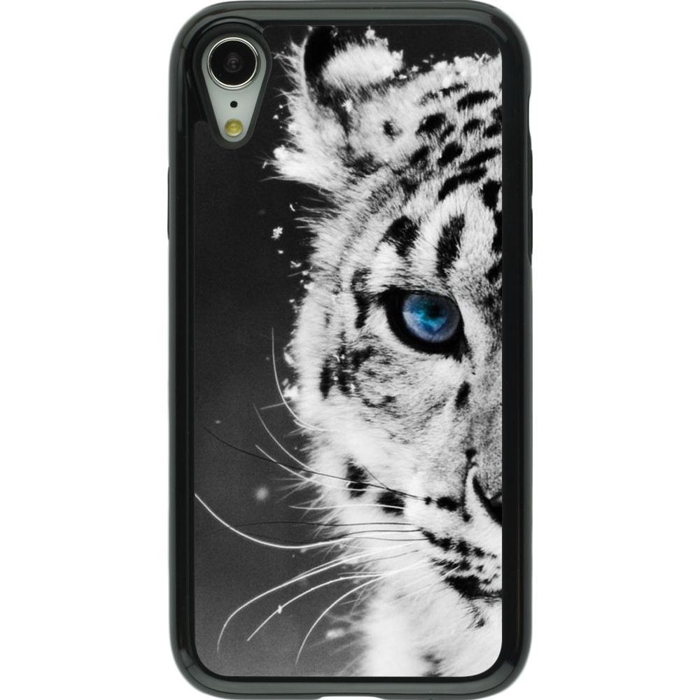 Coque iPhone XR - Hybrid Armor noir White tiger blue eye