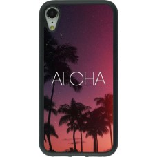 Coque iPhone XR - Silicone rigide noir Aloha Sunset Palms